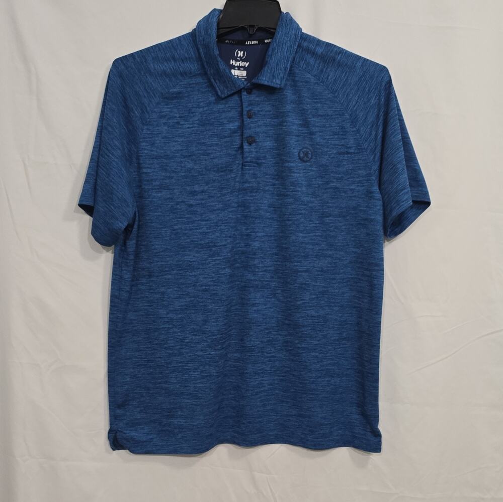 Hurley Mens L Blue Heathered Short Sleeve Collared Polo Shirt Button Logo